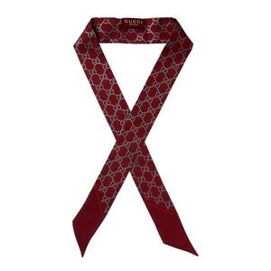 Gucci Gg Logo Printed Silk Neck Bow, Brown